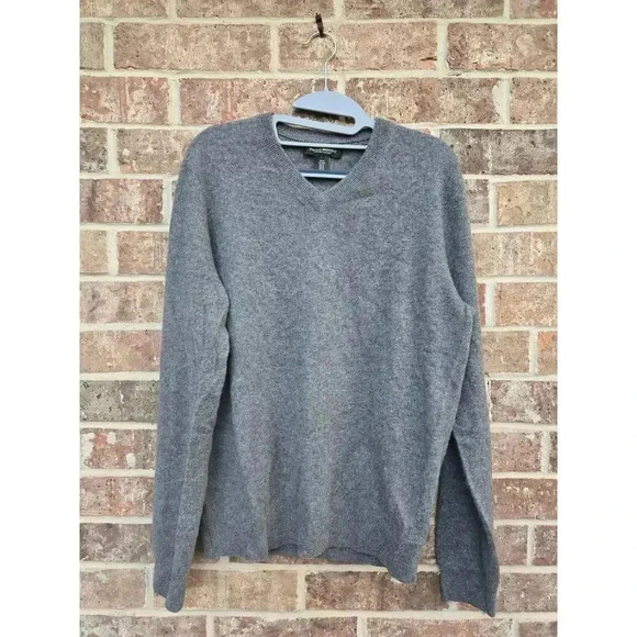 Paolo Mondo Men 100% 2 ply cashmere v neck pullover sweater Gray Size M